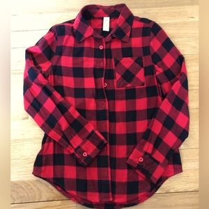 Justice Girls Black and Red Checkered button Down cotton blend shirt